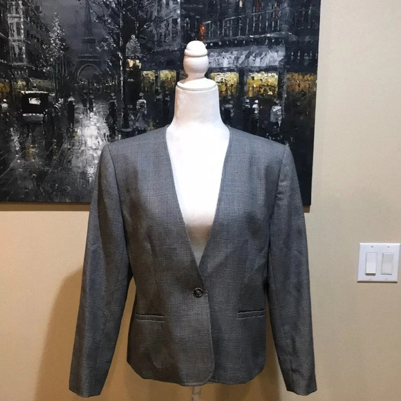 Classica by Evan Picone Fully Lined Gray Plaid Blazer w/Single Button Front-14 - Picture 1 of 7